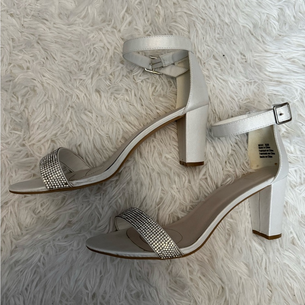 David's Bridal White Heels with Silver Gems